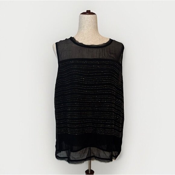 NWT Vintage Lucky Brand Beaded Tank Top Large Black $119 Distressed Raw Hem Y2K - Picture 1 of 16